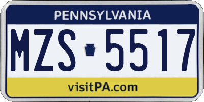 PA license plate MZS5517