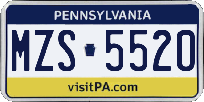 PA license plate MZS5520