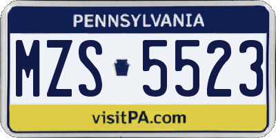 PA license plate MZS5523