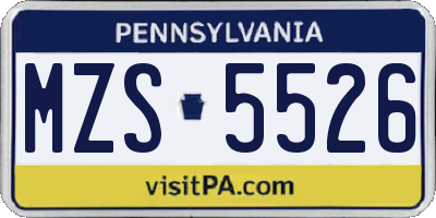 PA license plate MZS5526