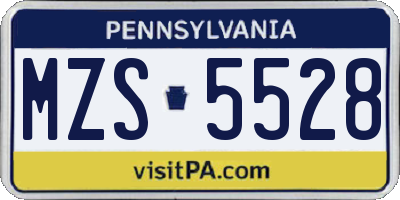 PA license plate MZS5528
