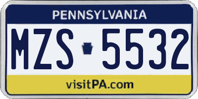 PA license plate MZS5532