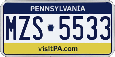 PA license plate MZS5533