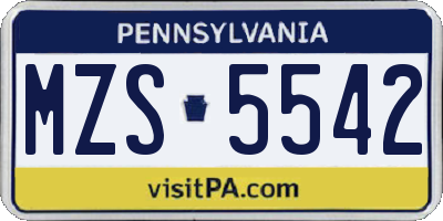 PA license plate MZS5542