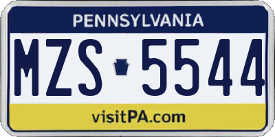 PA license plate MZS5544