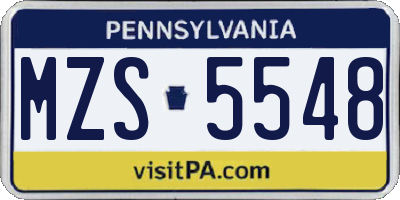 PA license plate MZS5548