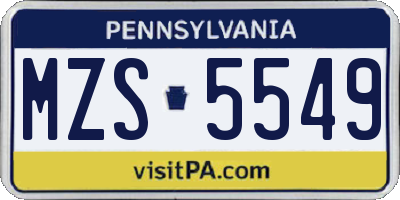 PA license plate MZS5549