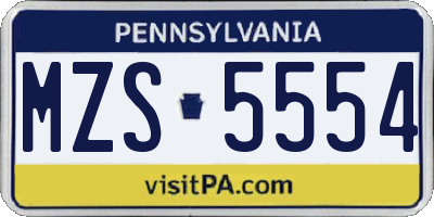 PA license plate MZS5554