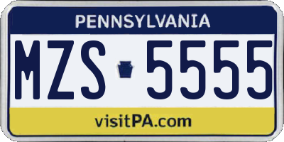 PA license plate MZS5555