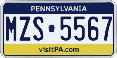 PA license plate MZS5567