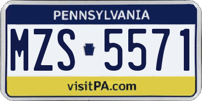 PA license plate MZS5571