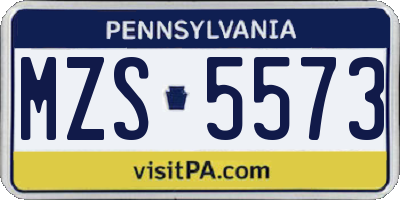 PA license plate MZS5573