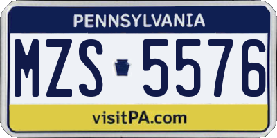 PA license plate MZS5576