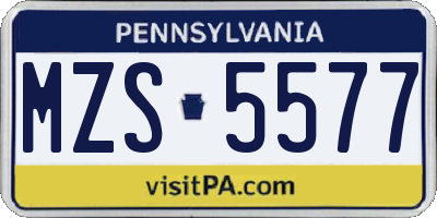 PA license plate MZS5577