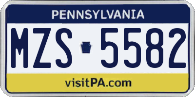 PA license plate MZS5582