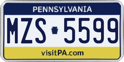 PA license plate MZS5599