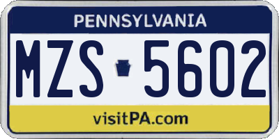 PA license plate MZS5602