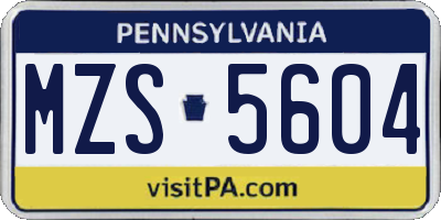 PA license plate MZS5604