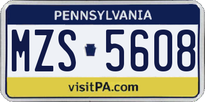 PA license plate MZS5608
