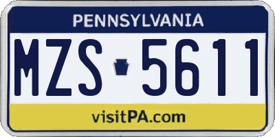 PA license plate MZS5611