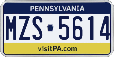 PA license plate MZS5614
