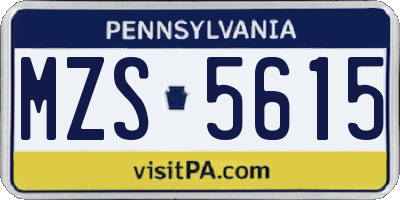 PA license plate MZS5615
