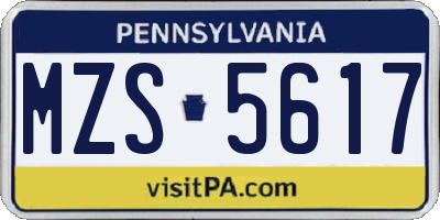 PA license plate MZS5617