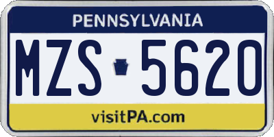 PA license plate MZS5620
