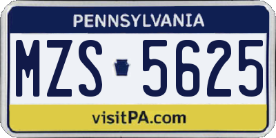 PA license plate MZS5625
