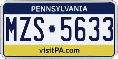PA license plate MZS5633