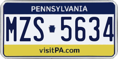 PA license plate MZS5634