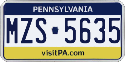 PA license plate MZS5635