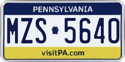 PA license plate MZS5640