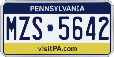PA license plate MZS5642
