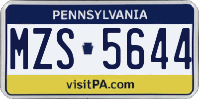 PA license plate MZS5644