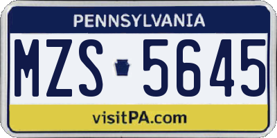 PA license plate MZS5645