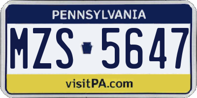 PA license plate MZS5647