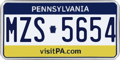 PA license plate MZS5654