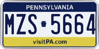 PA license plate MZS5664