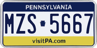 PA license plate MZS5667