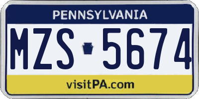 PA license plate MZS5674