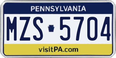 PA license plate MZS5704