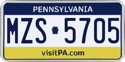 PA license plate MZS5705