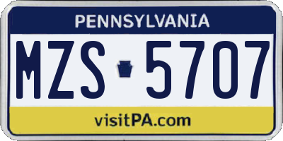 PA license plate MZS5707