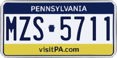 PA license plate MZS5711