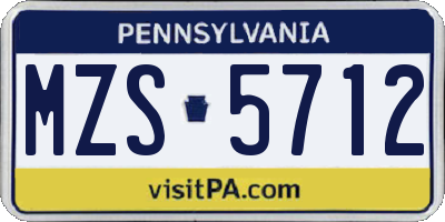 PA license plate MZS5712