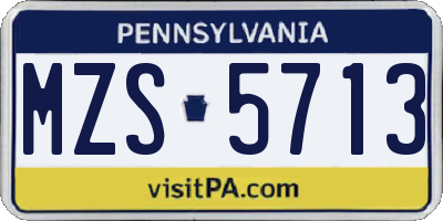PA license plate MZS5713