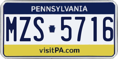 PA license plate MZS5716