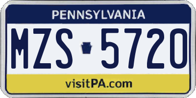 PA license plate MZS5720