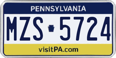 PA license plate MZS5724